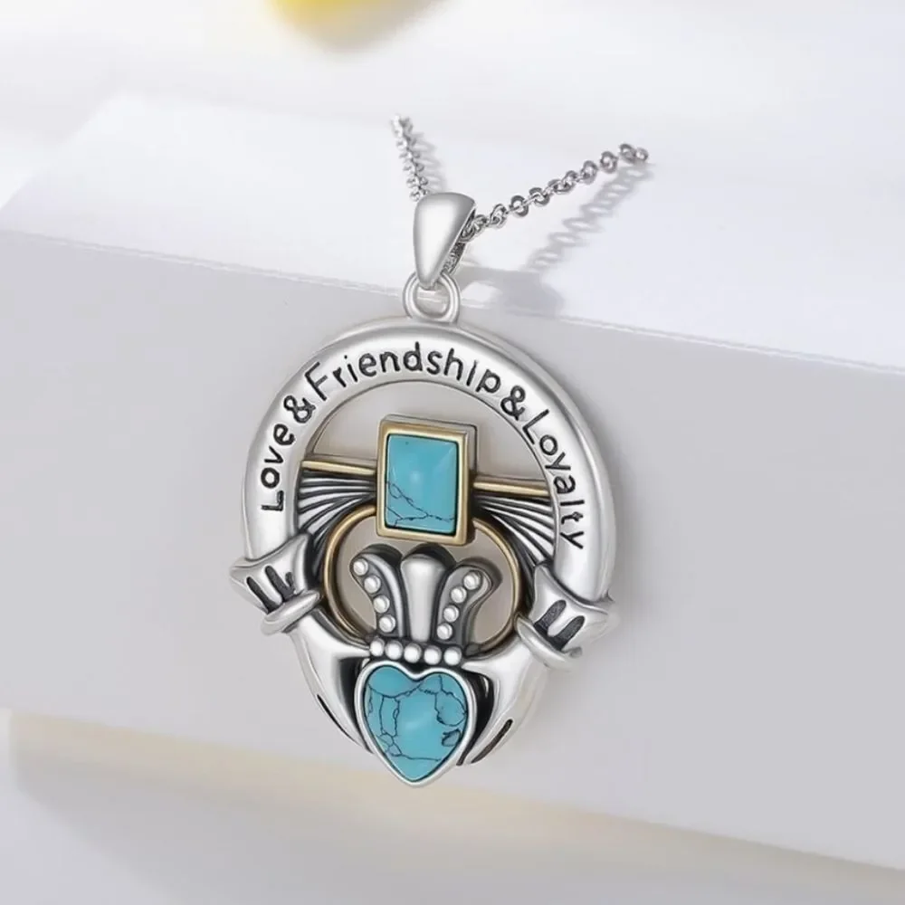 🩵⏭️NIB Turquoise Claddagh Love Friendship, Loyalty Pendant Necklace